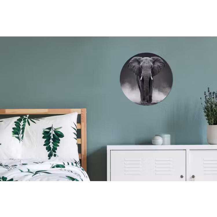 Olifant - Zwart - Wit - Rook Wandcirkel aluminium klein -slaapkamer