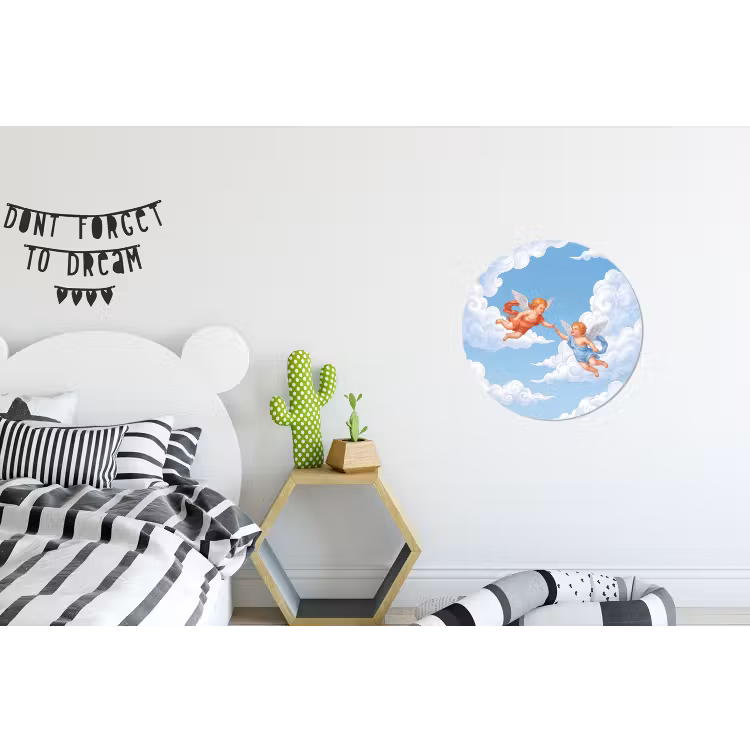 Engel - Vliegend - Klassiek - Blauw Wandcirkel aluminium klein -kinderkamer