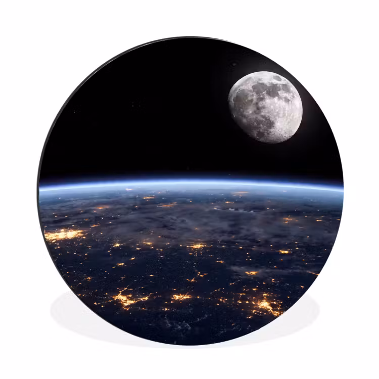 Alu-Dibond-Bild Rund - Erde – Nacht – Weltraum - Aarde - Nacht - Ruimte Wandcirkel aluminium klein