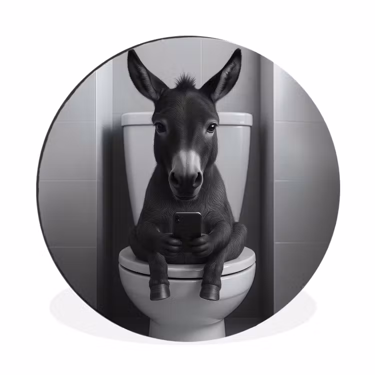 Ezel - Telefoon - Toilet - Zwart - Wit Wandcirkel aluminium klein -3d