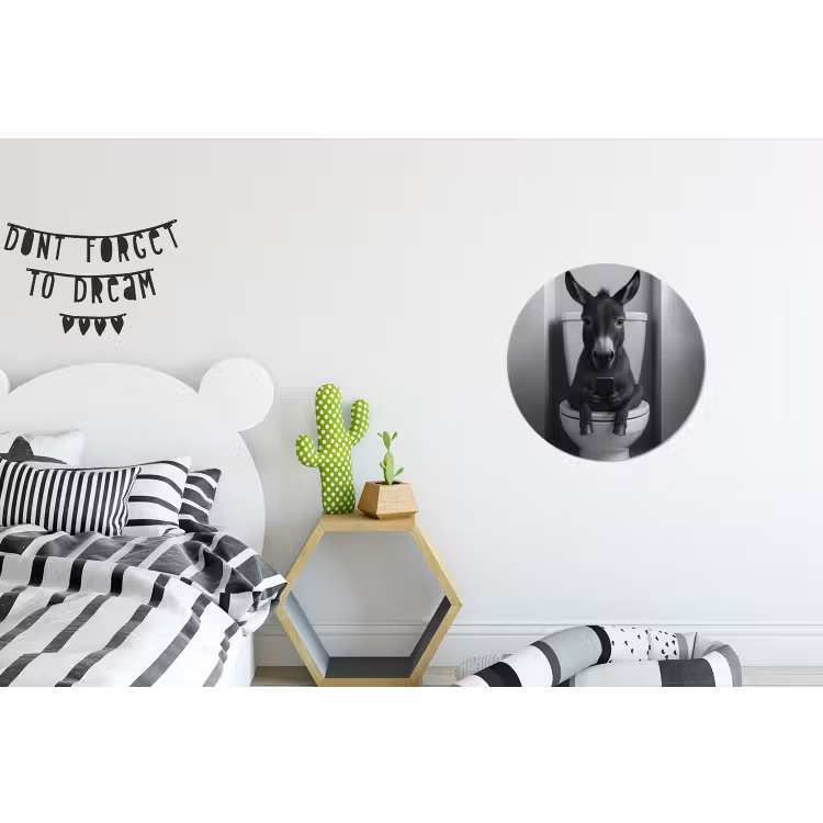 Ezel - Telefoon - Toilet - Zwart - Wit Wandcirkel aluminium klein -kinderkamer