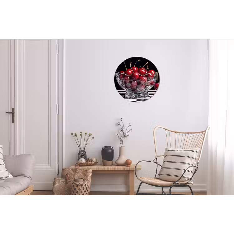 Alu-Dibond-Bild Rund - Essen – Kirschen – Rot - Eten - Kersen - Rood Wandcirkel aluminium klein