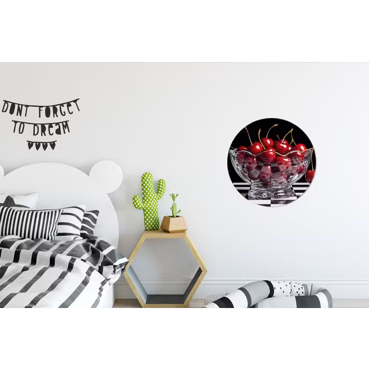 Alu-Dibond-Bild Rund - Essen – Kirschen – Rot - Eten - Kersen - Rood Wandcirkel aluminium klein