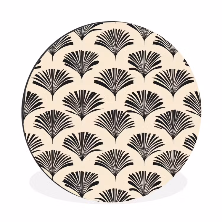 Waaiers - Botanisch - Zwart - Beige Wandcirkel aluminium klein 190 -3d