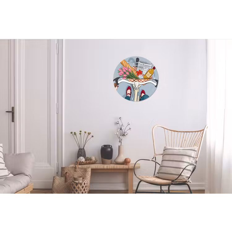 Fiets - Picknick - Zomer - Illustratie Wandcirkel aluminium klein -woonkamer
