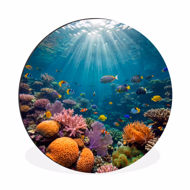 Vis - Koraal - Oceaan - Natuur - Kleurrijk Wandcirkel aluminium klein -3d