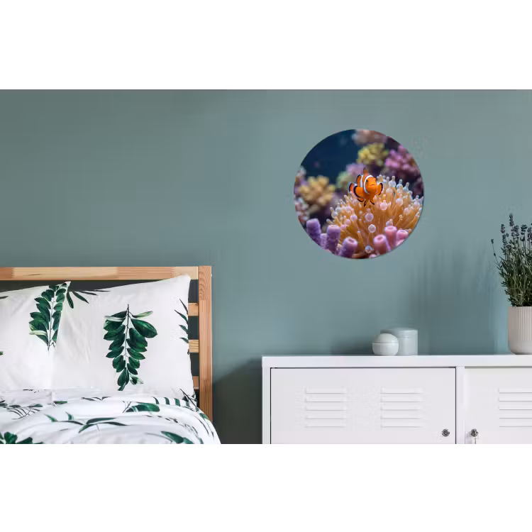 Vis - Koraal - Onderwater - Oranje - Dieren Wandcirkel aluminium klein -slaapkamer