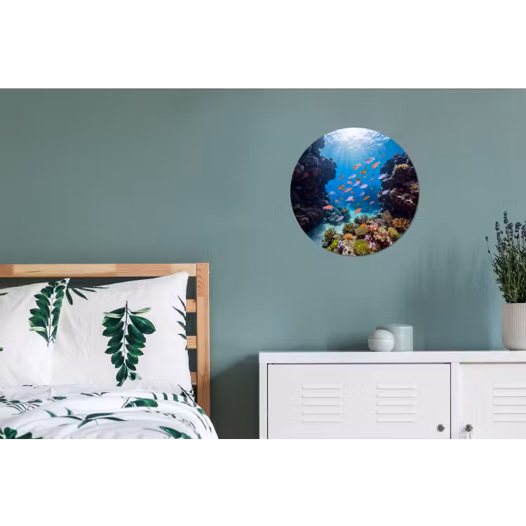 Vis - Koraalrif - Onderwater - Levendig - Blauw Wandcirkel aluminium klein -slaapkamer