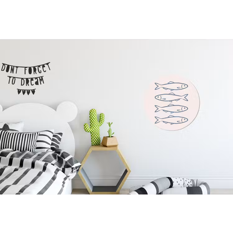Vis - Vier - Dieren - Abstract - Blauw Wandcirkel aluminium klein -kinderkamer