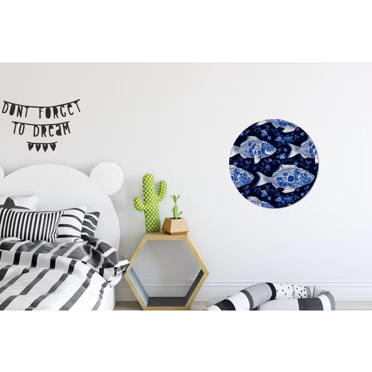Vissen - Bloemen - Blauw Wandcirkel aluminium klein 190 -kinderkamer