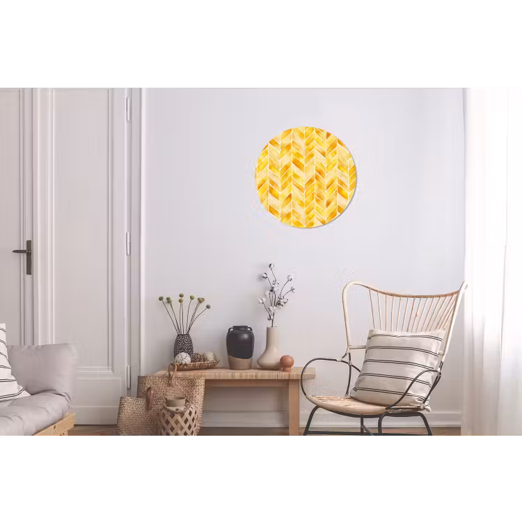 Visgraat - Aquarel - Patronen - Goudgeel Wandcirkel aluminium klein 190 -woonkamer