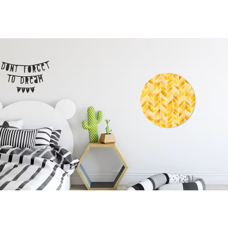 Visgraat - Aquarel - Patronen - Goudgeel Wandcirkel aluminium klein 190 -kinderkamer