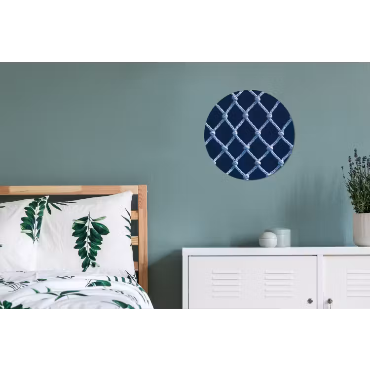 Visnet - Touw - Patroon - Marineblauw Wandcirkel aluminium klein 190 -slaapkamer