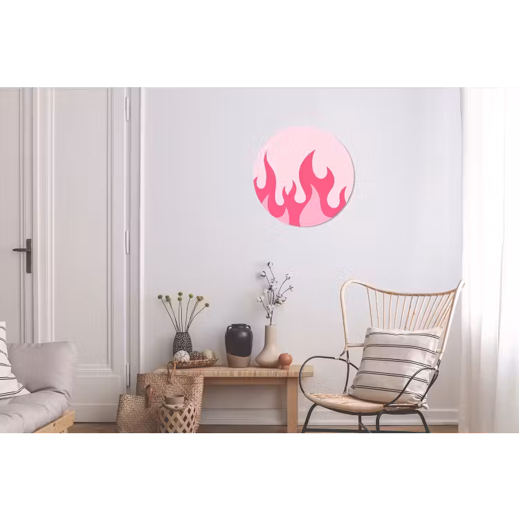 Vlammen - Patroon - Abstract - Modern - Roze Wandcirkel aluminium klein -woonkamer