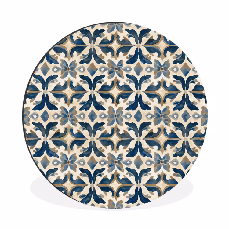 Tegel - Patroon - Blauw - Beige Wandcirkel aluminium klein 190 -3d
