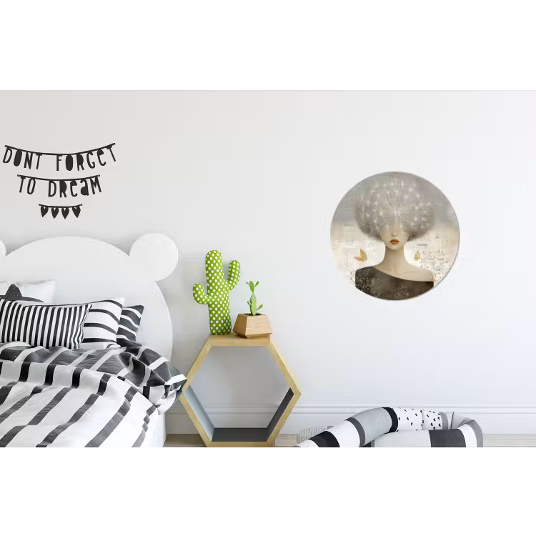 Pluis - Vrouw - Beige Wandcirkel aluminium klein -kinderkamer