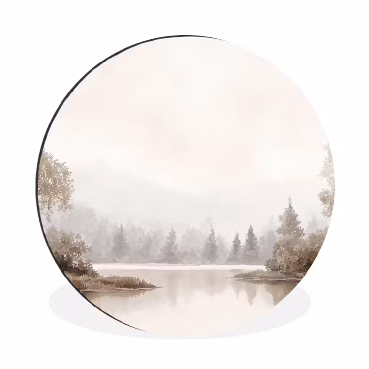 Rivierlandschap - Minimalistisch - Aardetinten Wandcirkel aluminium klein -3d