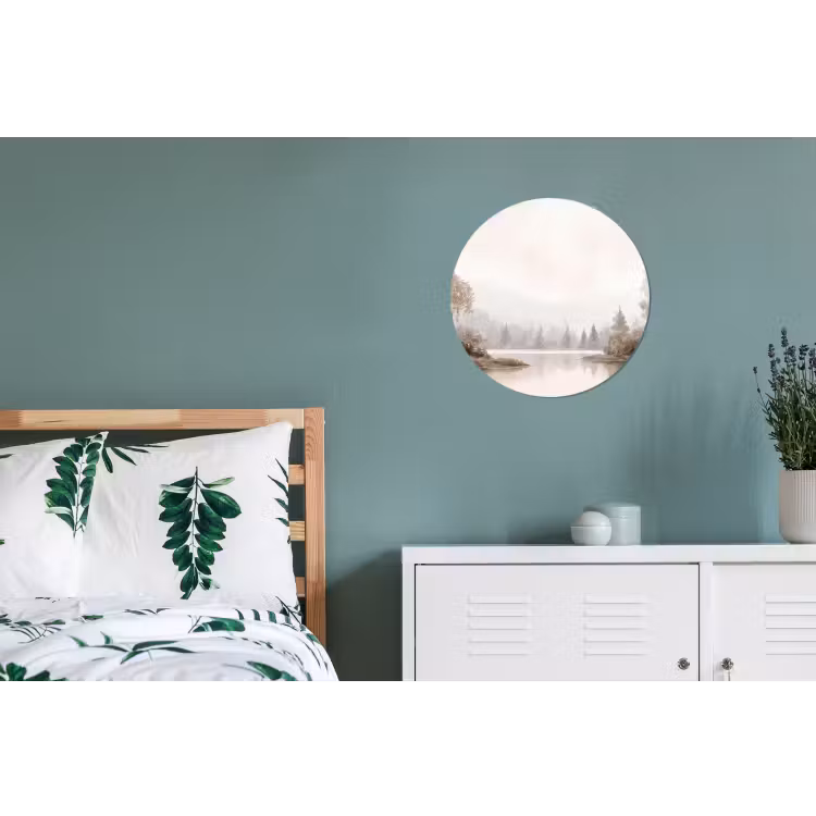 Rivierlandschap - Minimalistisch - Aardetinten Wandcirkel aluminium klein -slaapkamer