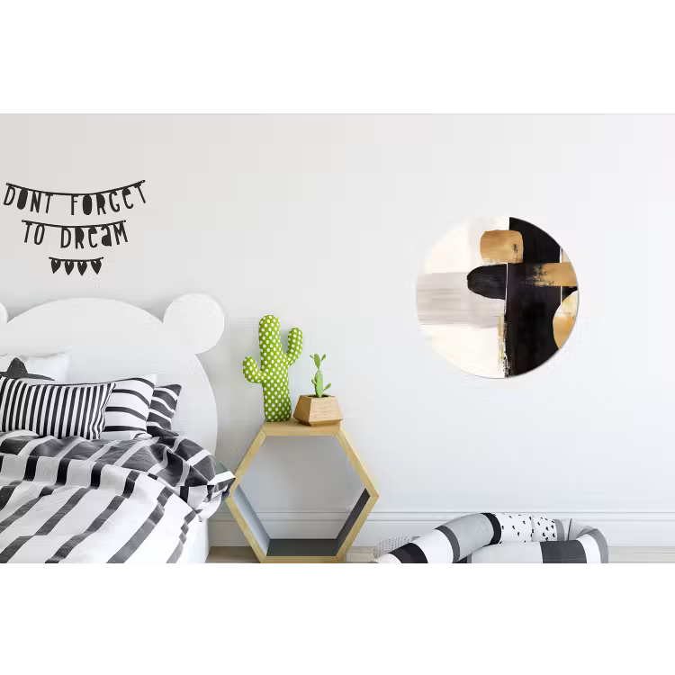 Vormen - Penseelstreken - Abstract - Goud Wandcirkel aluminium klein -kinderkamer