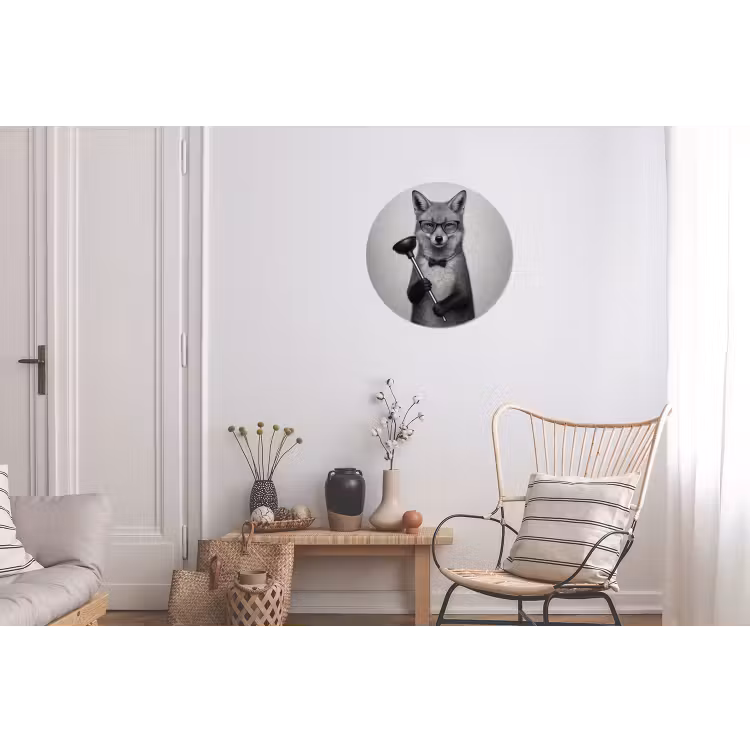 Vos - WC-ontstopper - Zwart - Wit Wandcirkel aluminium klein -woonkamer