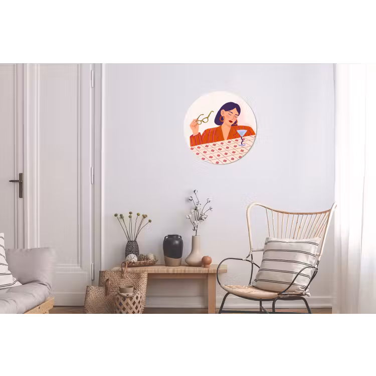 Vrouw - Bril - Cocktail - Illustratie - Modern Wandcirkel aluminium klein -woonkamer