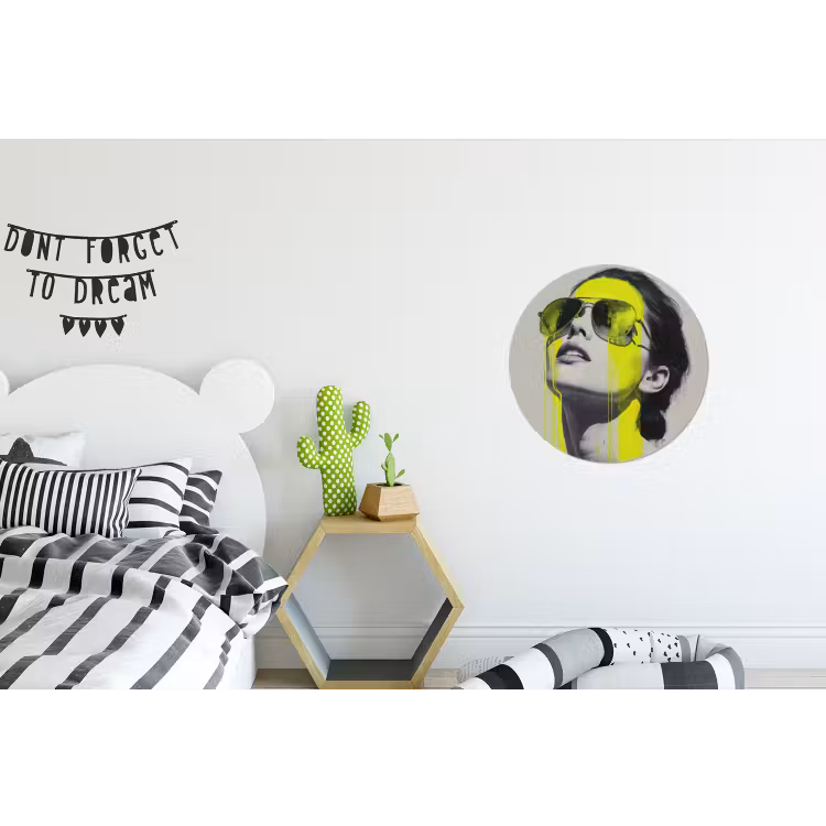 Vrouw - Bril - Verf Wandcirkel aluminium klein -kinderkamer