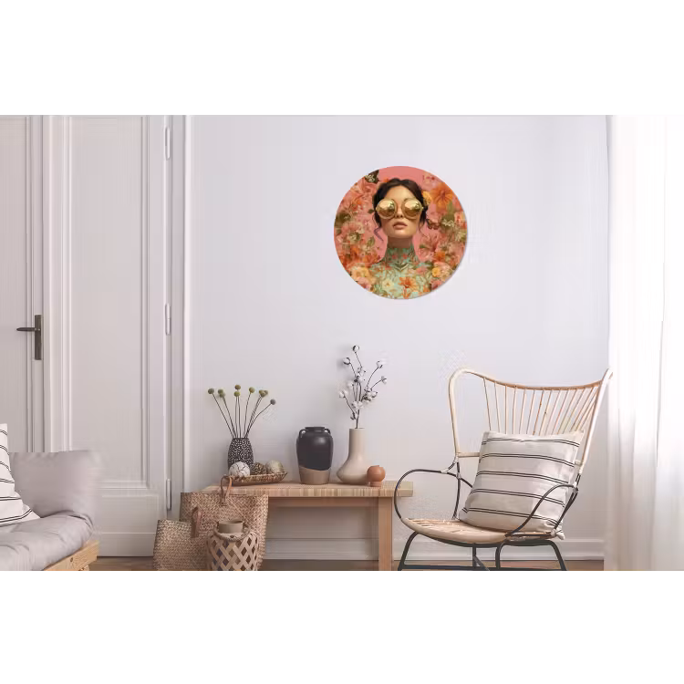 Vrouw - Bril - Roze - Bloemen Wandcirkel aluminium klein -woonkamer