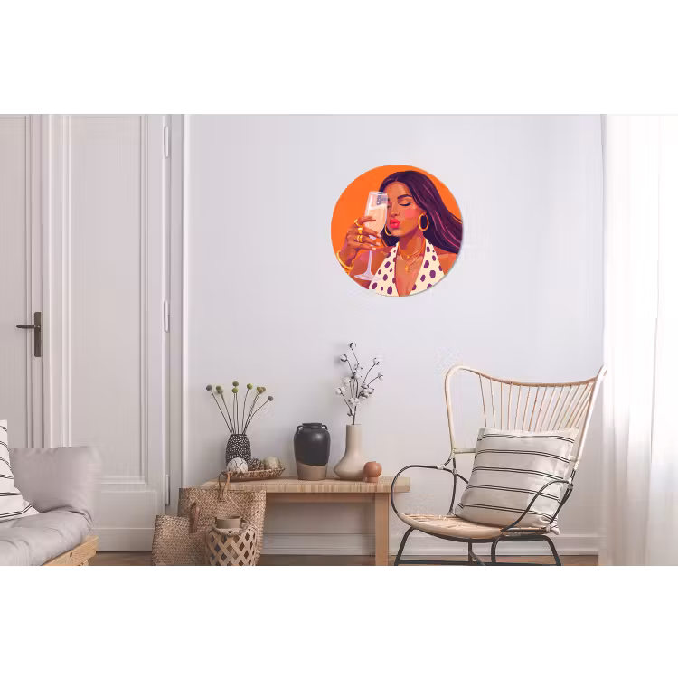 Vrouw - Champagne - Feest - Modern - Oranje Wandcirkel aluminium klein -woonkamer