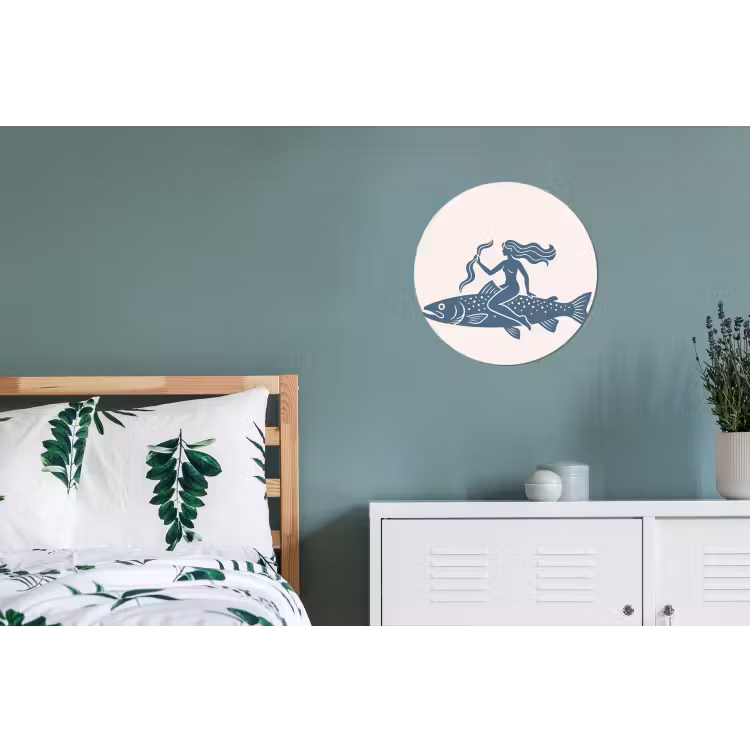 Vrouw - Vis - Fantasie - Abstract - Blauw Wandcirkel aluminium klein -slaapkamer