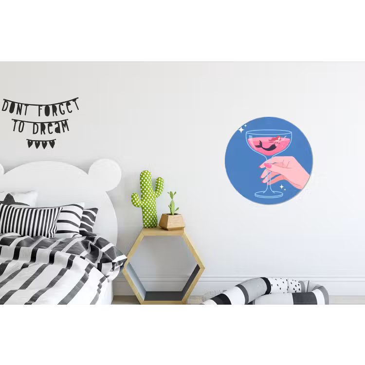 Vrouw - Glas - Abstract - Roze - Blauw Wandcirkel aluminium klein -kinderkamer