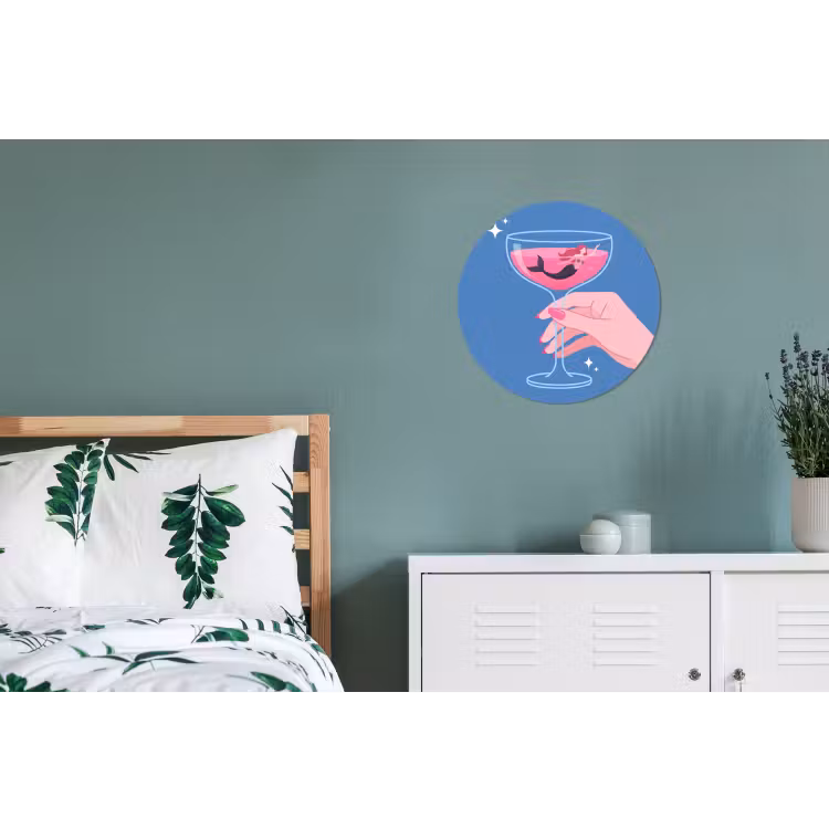 Vrouw - Glas - Abstract - Roze - Blauw Wandcirkel aluminium klein -slaapkamer