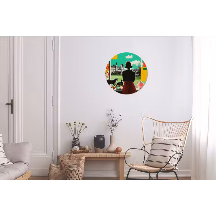 Vrouw - Keuken - Katten - Doorkijk Wandcirkel aluminium klein -woonkamer