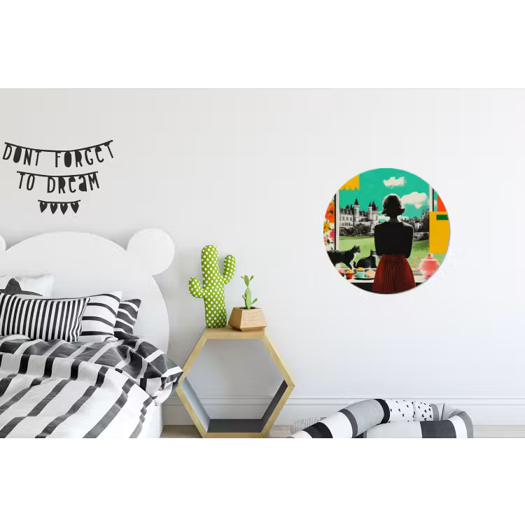 Vrouw - Keuken - Katten - Doorkijk Wandcirkel aluminium klein -kinderkamer