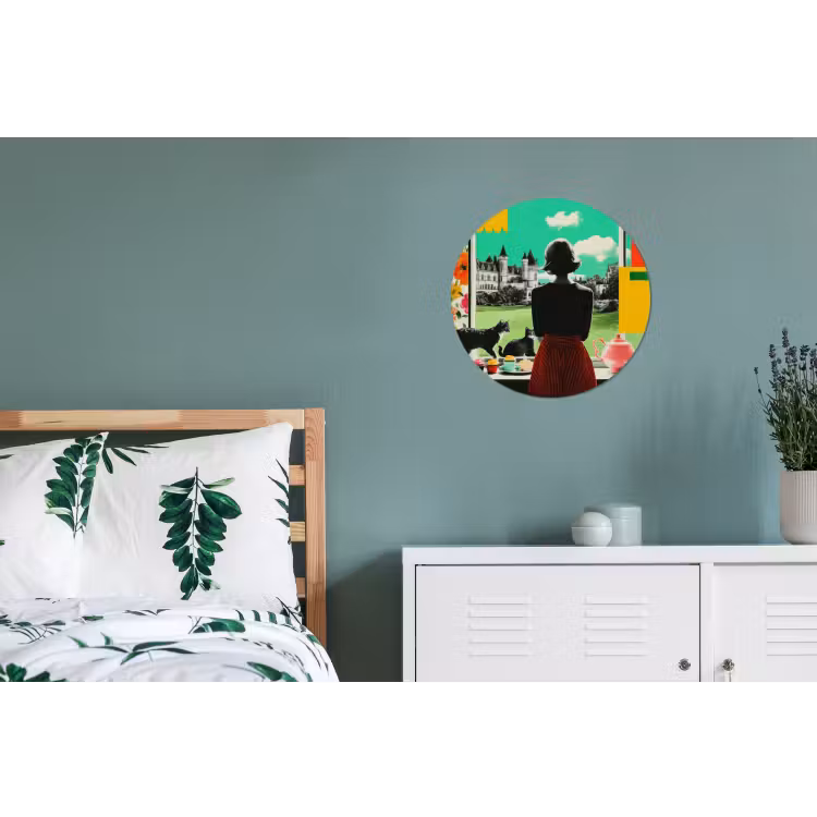 Vrouw - Keuken - Katten - Doorkijk Wandcirkel aluminium klein -slaapkamer