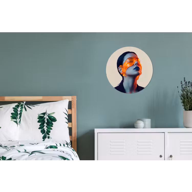 Vrouw - Oranje - Abstract - Modern - Kleurrijk Wandcirkel aluminium klein -slaapkamer