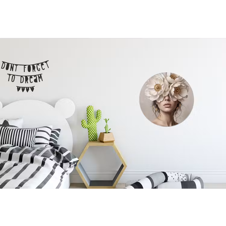 Vrouw - Pioenroos - Wit Wandcirkel aluminium klein -kinderkamer