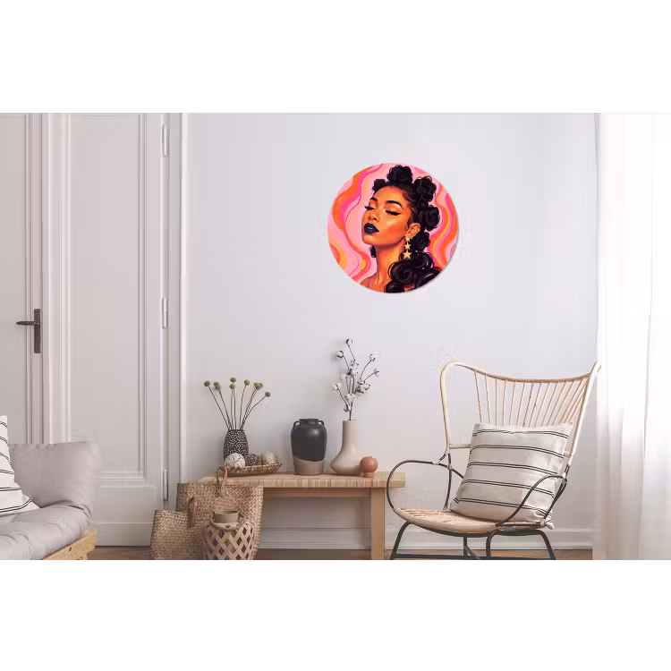 Vrouw - Portret - Abstract - Kleurrijk - Roze Wandcirkel aluminium klein -woonkamer