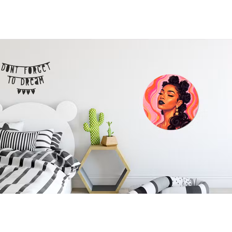 Vrouw - Portret - Abstract - Kleurrijk - Roze Wandcirkel aluminium klein -kinderkamer
