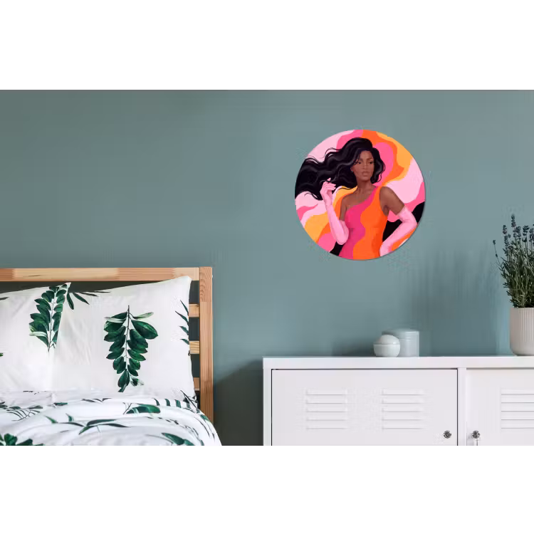 Vrouw - Portret - Kleurrijk - Modern - Kunst Wandcirkel aluminium klein -slaapkamer