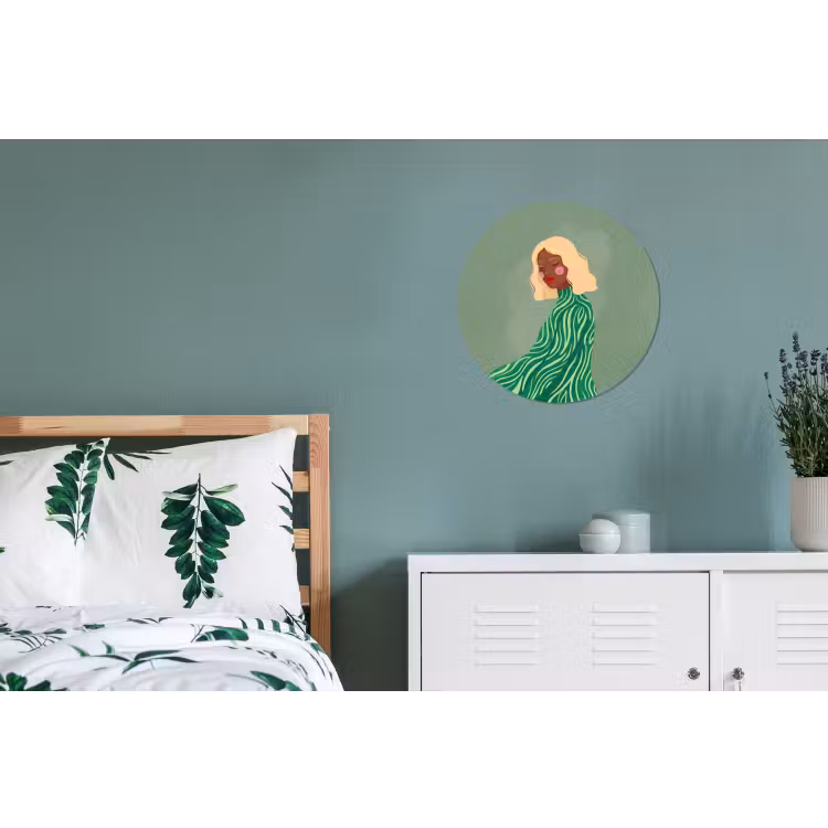 Vrouw - Portret - Illustratie - Modern - Groen Wandcirkel aluminium klein -slaapkamer