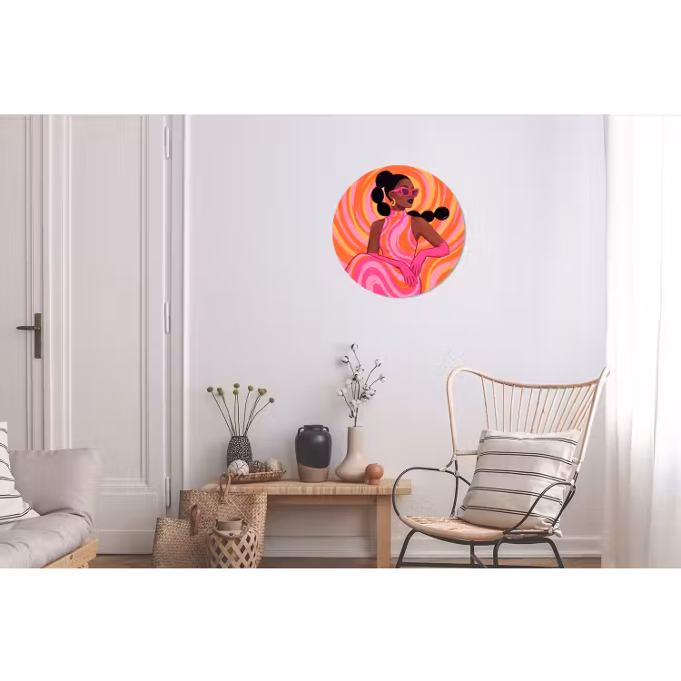 Vrouw - Portret - Kunst - Abstract - Roze Wandcirkel aluminium klein -woonkamer