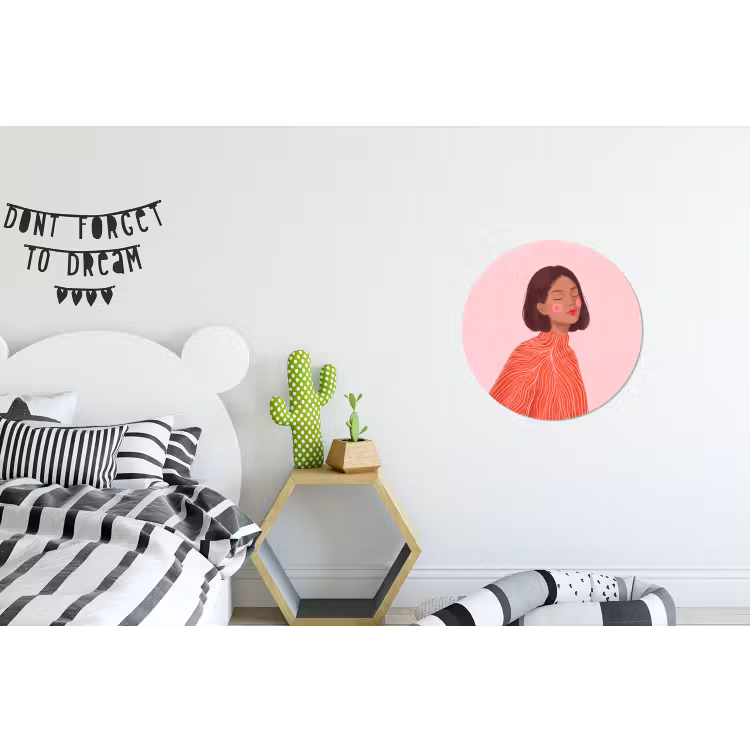 Vrouw - Portret - Modern - Kunst - Roze Wandcirkel aluminium klein -kinderkamer