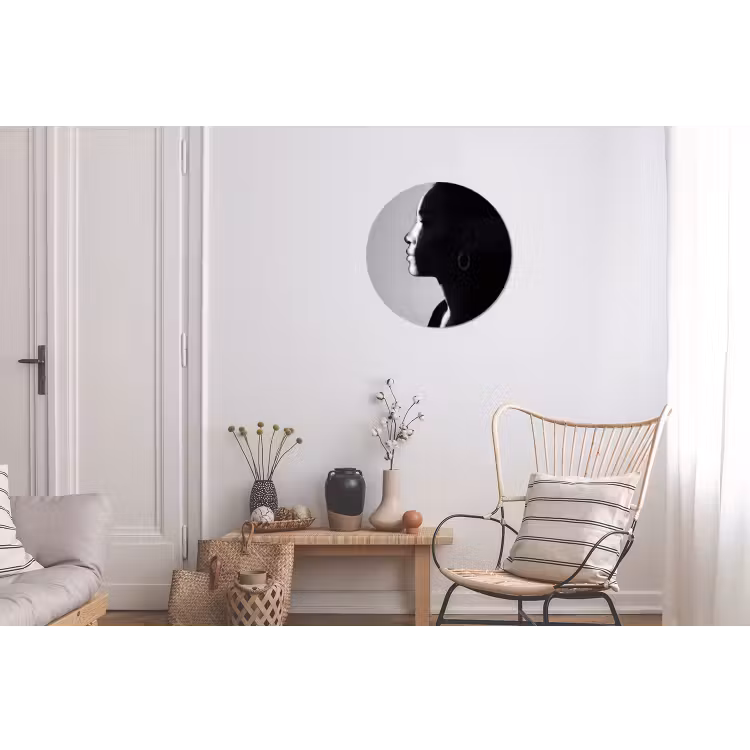 Vrouw - Profiel - Mensen - Zwart-wit Wandcirkel aluminium klein -woonkamer