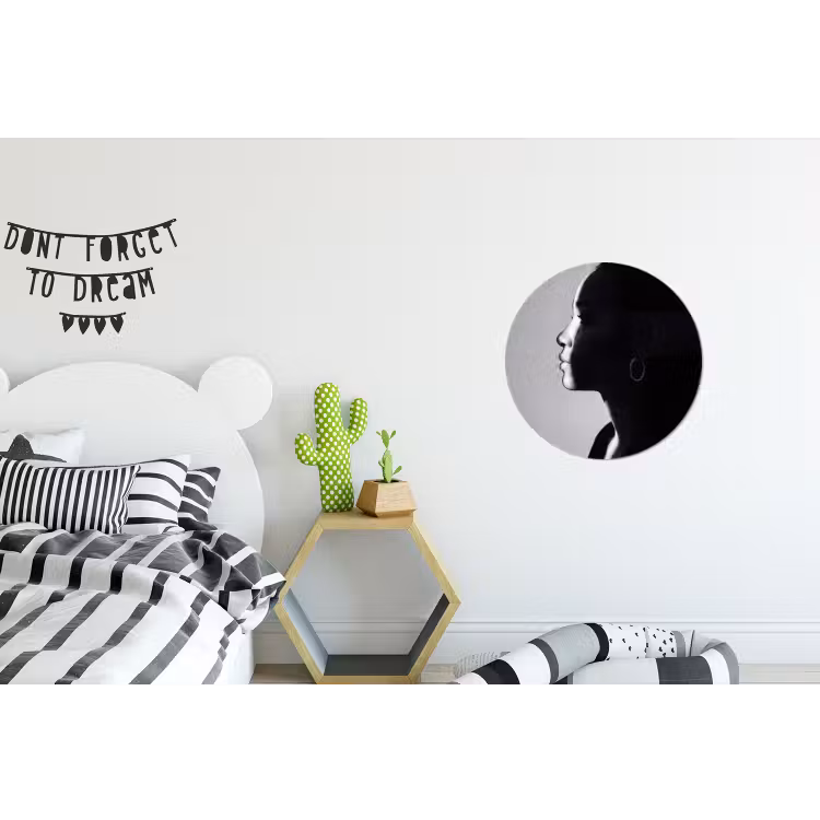 Vrouw - Profiel - Mensen - Zwart-wit Wandcirkel aluminium klein -kinderkamer