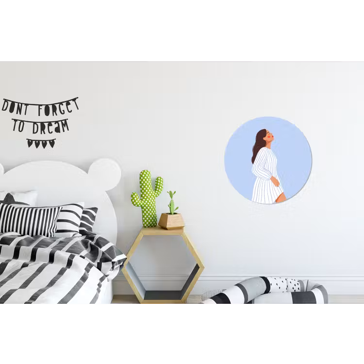 Vrouw - Profiel - Rust - Modern - Illustratie Wandcirkel aluminium klein -kinderkamer