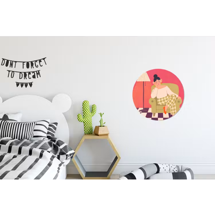Vrouw - Rust - Interieur - Modern - Kunst Wandcirkel aluminium klein -kinderkamer