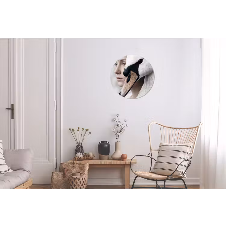 Vrouw - Zwaan - Wit Wandcirkel aluminium klein -woonkamer