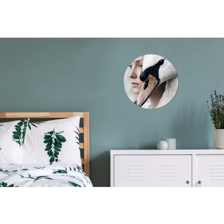 Vrouw - Zwaan - Wit Wandcirkel aluminium klein -slaapkamer