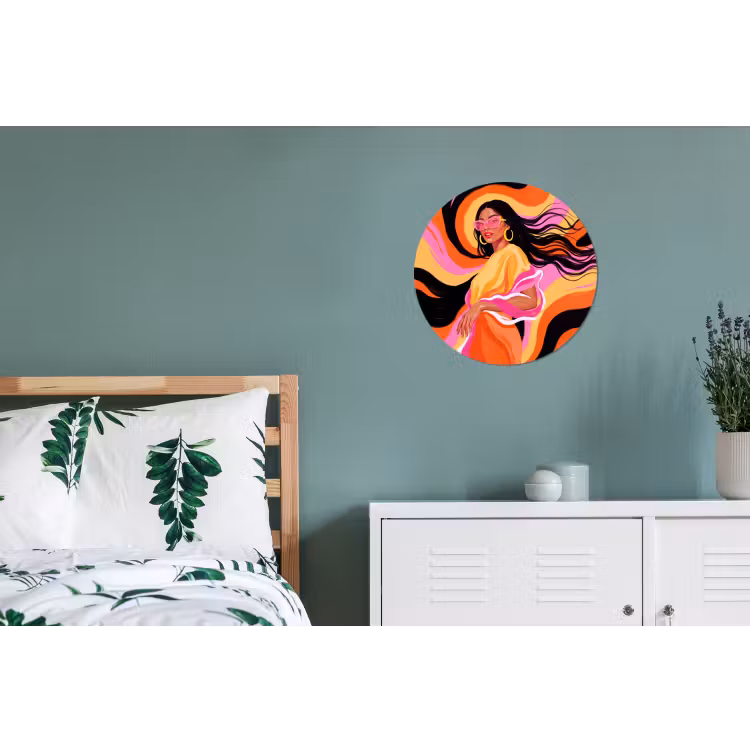 Vrouw - Zonnebril - Abstract - Kleurrijk Wandcirkel aluminium klein -slaapkamer