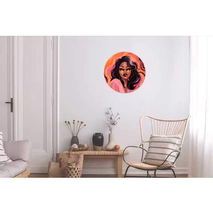 Vrouw - Zonnebril - Modern - Portret - Oranje Wandcirkel aluminium klein -woonkamer